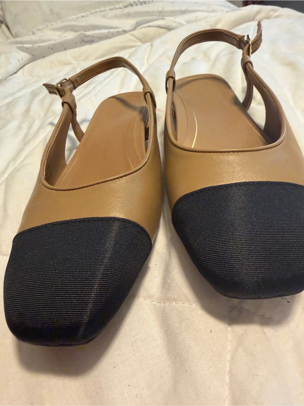 Vionic Two-Tone Slingback Flats in Tan and Black